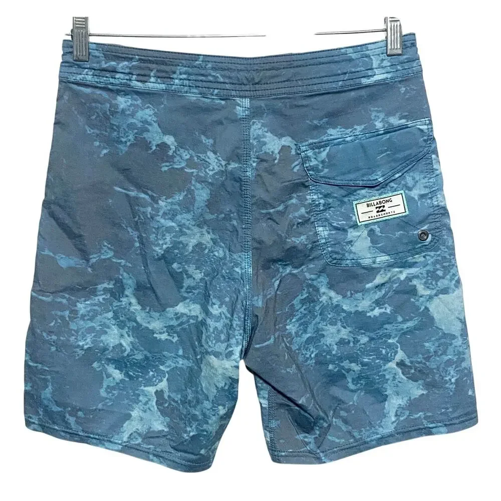 Billabong Blue Marble Tie Dye Board Shorts Mens 28 Lo Tide Coastal Swim Vacation